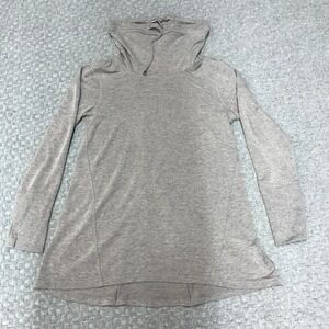 Cable & Gauge Hoodie Womens Large Gray Lightweight Tunic Back Button Hem Hi Low